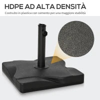 Base per Ombrellone in Plastica da 20kg per Pali da 32-38-48mm, 41.5x41.5x35cm