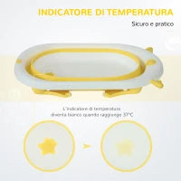Vaschetta Bagnetto Pieghevole per Bambini 0-3 Anni con Indicatore di Temperatura e Cuscino, 81.5x50.5x23.5 cm, Giallo