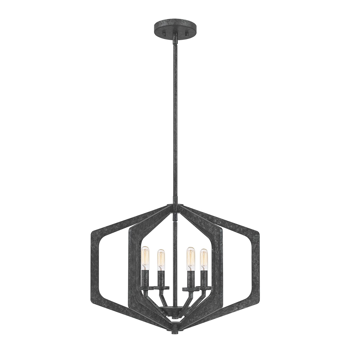 Lampadario Industrial Nordico Vanguard Acciaio Nero Antico 4 Luci E14