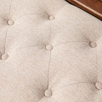 Panca Fondo Letto Imbottita e a Bottoni, in Tessuto Effetto Lino e Legno, 141x44x65 cm, Beige