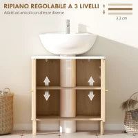 Mobile Sottolavabo a 2 Ante con Ripiano Effetto Marmo e Mensola Regolabile, Rovere