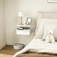 Comodino Sospeso per Camera da Letto con Cassetto e Ripiano Aperto in Legno, 35x32x22.5 cm, Bianco