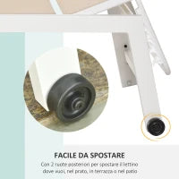 Lettino Prendisole con Schienale Reclinabile, in Alluminio e Textilene, 169x65x102 cm, Beige e Bianco