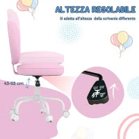 Sedia per Scrivania a Forma di Cuore con 5 Rotelle e Altezza Regolabile in Tessuto Rosa, 42x50x79-89cm