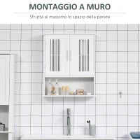 kleankin Mobiletto da Bagno a Muro Salvaspazio con Armadietto e Ripiano, 60x20x70 cm, Bianco