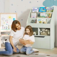 Piccola Libreria per Bambini con Ripiani e Cassetto in MDF, 60x29.9x90cm, Verde