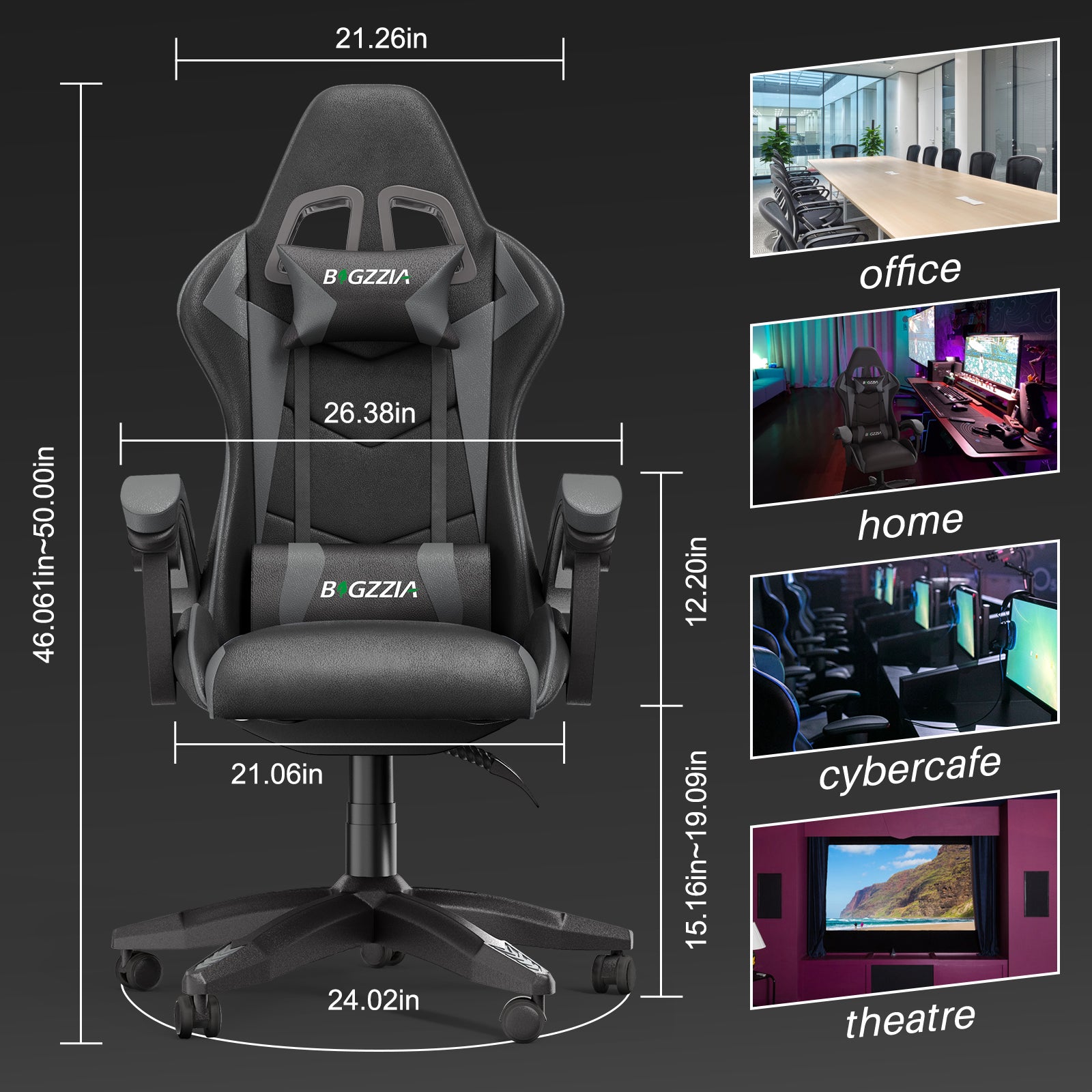 Sedia gaming ergonomica - RATTANTREE - con Supporto Lombare Sedia da Gioco in Pelle Pu con Altezza Regolabile - Nero Grigio
