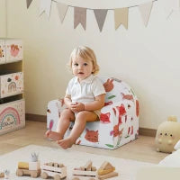 Poltrona per Bambini con Stampa di Volpi, da 18-36 Mesi, con Fodera Rimovibile e Tasca, 54x40x43 cm, Bianco