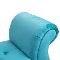 Panca Fondoletto in Stile Vintage, Struttura in Legno e Seduta Imbottita Stile Chesterfield, Azzurra 117 x 40 x 58cm