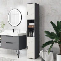 kleankin Colonna Bagno in Truciolato con 2 Ripiani Aperti e 2 Armadietti a 2 Livelli, 30x30x183 cm, Grigio