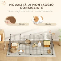 Recinto per Animali di Piccola Taglia Modulabile con Pannelli e Accessori, Gabbia per Ricci da Interno in Metallo, per Porcellini d'India e Ricci, 106x73x36 cm, Nero