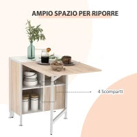 Tavolo Multiuso Design Pieghevole con 4 Scompartimenti 169 × 60 × 75cm