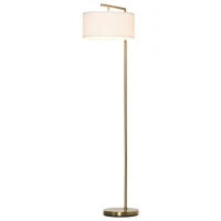 Lampada da Terra Moderna in Metallo e Paralume in Tessuto, Lampada da Lettura E27 47x37x153cm, Oro e Bianco