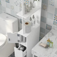 Mobiletto Colonna Bagno, Mobile Bagno con Cassetti, Mensole Aperte, Armadietto, 15 x 33 x 136,5 cm, Bianco