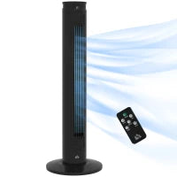 Ventilatore a Torre 45W a 4 Modalità e 3 Velocità con Timer da 12h, in ABS, Ø31.5x93 cm, Nero