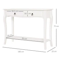 Mobiletto Tavolo Consolle da Ingresso Moderno con 2 Cassetti Casa Legno 100 × 33 × 75cm Bianco