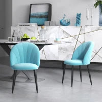 Set 2 Sedie da Salotto e Sala da Pranzo Imbottite, in Metallo e Tessuto Effetto Velluto Verde Chiaro, 52x54x79 cm