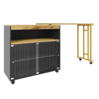Moderno tavolo da bar estensibile e mobile,con spazio di archiviazione e luci LED , adatto a cucine, ristoranti e bistrot，138-204×39×105 cm, Nero