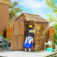 Casetta da Giardino in Legno 1.8x2m con Porta Doppia, Finestra e Base Inclusa, Colore Legno