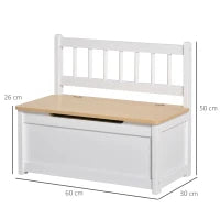 Cassapanca per Bambini 2 in 1 in Legno con Pistone per Chiusura Sicura, 60x30x50cm Bianco e Legno Naturale