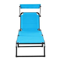 Sedia Sdraio da Esterno Pieghevole con Tettuccio e Rivestimento Imbottito in Gommapiuma, Lettino Prendisole da Giardino con Schienale Regolabile 66x164x81cm Blu