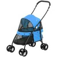 Passeggino per Cani Pieghevole con Tettuccio Regolabile e Ruote Girevoli, 82x47x97cm, Blu