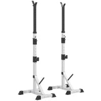 Set 2 Supporti Bilanciere in Acciaio con 3 Ganci, Altezza Regolabile e Portata 200kg, Argento e Nero
