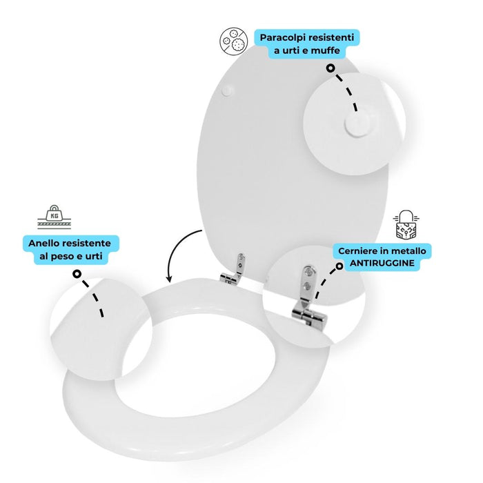 Sedile wc copri water tavoletta vaso universale bianco mdf legno pesante cerniere metallo bagno *** pezzi 1