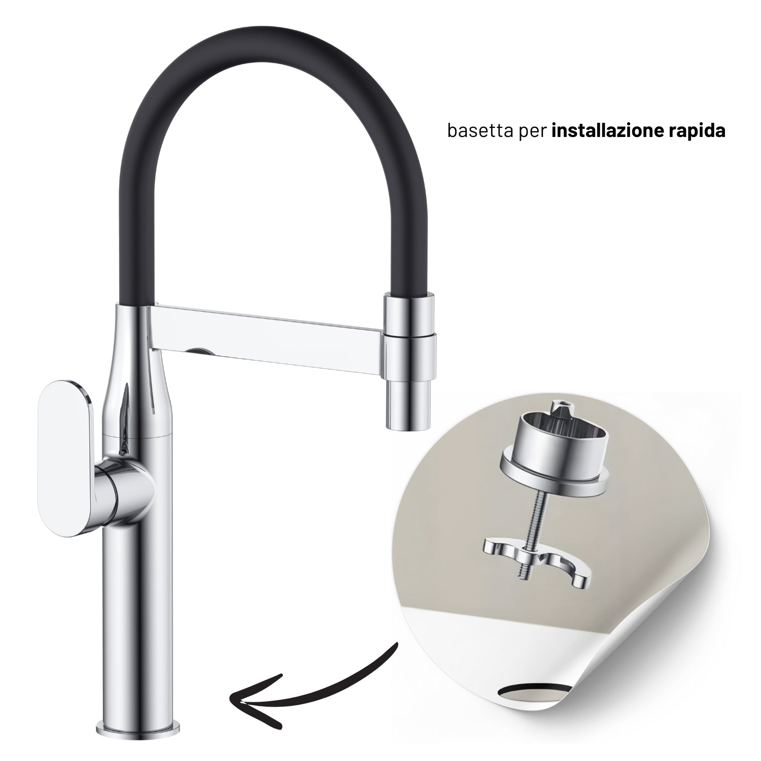 Miscelatore monocomando lavello cucina nairobi ottone cromato canna flessibile *** finitura- cromo lucido, confezione 1