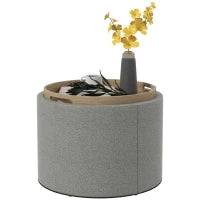 Pouf Contenitore Effetto Lino da 120 kg max con Vassoio a Ribalta, in MDF, 56x56x42 cm, Grigio