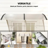 Pensilina Tettoia da Esterno 195x75cm, Tettoia per Esterno in Policarbonato e Alluminio, per Balcone Finestre e Porte, Trasparente