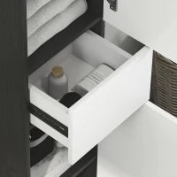 kleankin Colonna Bagno Salvaspazio in Legno con 2 Armadietti e Cassetto, 30x28x180 cm, Nero