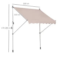 Tenda da Sole 2x1.5 m per Esterno a Rullo con Manovella e Angolazione Regolabile, Beige