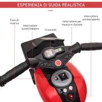 Moto Elettrica per Bambini 3-5 Anni (max. 25kg) con 3 Ruote, Luci e Suoni, Batteria 6V, Rosso, 86x42x52cm
