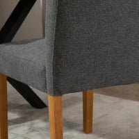 Set 2 Sedie da Pranzo Imbottite con Schienale Alto e Gambe in Legno, 50x62x96 cm, Grigio Scuro