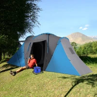 Tenda da Campeggio per Famiglie da 4-6 Persone, Impermeabile, Leggera, Facile da Montare, 2 Grandi Porte, 5,55 x 2,25 x 1,9 m, Grigio Scuro e Blu