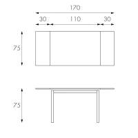 E-STYLO Tavolo allungabile con top in vetro temperato cappuccino e gambe in metallo cappuccino, 75cm X 110/170cm H. 75cm.