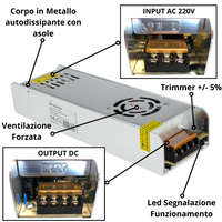 Alimentatore led optonica 6165 360w 24v metallo sottile con ventola
