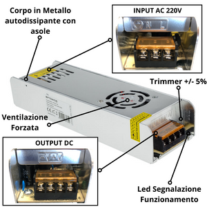 Alimentatore led optonica 6165 360w 24v metallo sottile con ventola