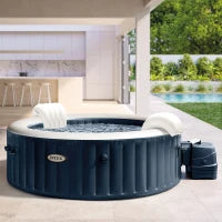 28432EX - Purespa Plus Bubble Massage Set Navy 216X71Cm 6 Posti Con Pompa, Riscaldatore, Sistema Di Purificazione Acqua, 170 Getti, Telo Base, Telo Copertura, Dispenser Di Cloro, 2 Poggia Testa