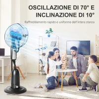 Ventilatore Nebulizzatore e Deumidificatore Oscillante 70° con 3 Modalità, Telecomando e Timer 7.5h, Tanica 2.8L, 90W, Ф44.5cm x 120cm
