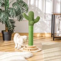 Albero Tiragraffi a Cactus per Gatti, Corda Sisal e Base con Palline in Legno, 32x32x60cm