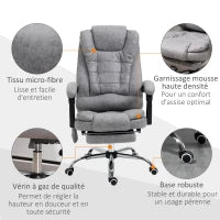 Poltrona da Ufficio Direzionale, Massaggiante, Riscaldante, Altezza Regolabile, Schienale Reclinabile Microfibra, Grigio