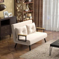 Divano Letto 3 in 1 in Tessuto Effetto Velluto con Schienale Regolabile e 2 Cuscini, 102x73x81 cm, Beige