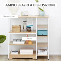 Scaffale da Cucina Basso Salvaspazio Stile Industriale, Mobiletto con 7 Ripiani per Cucina in Metallo e Legno, 90x40x95cm, Bianco