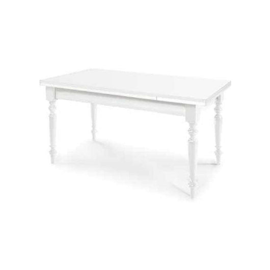 Tavolo da pranzo allungabile fino 240 cm con gambe tornite in legno massello e mdf con rifinitura in bianco opaco 160x80x75 H chiuso