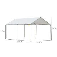 Tendone per Auto in Acciaio Zincato con Kit di Ancoraggio, 5.95x2.94x2.6m - Bianco