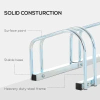 Rastrelliera Portabiciclette Parcheggio per 5 Biciclette in Acciaio, 145×33×27 cm, Argento