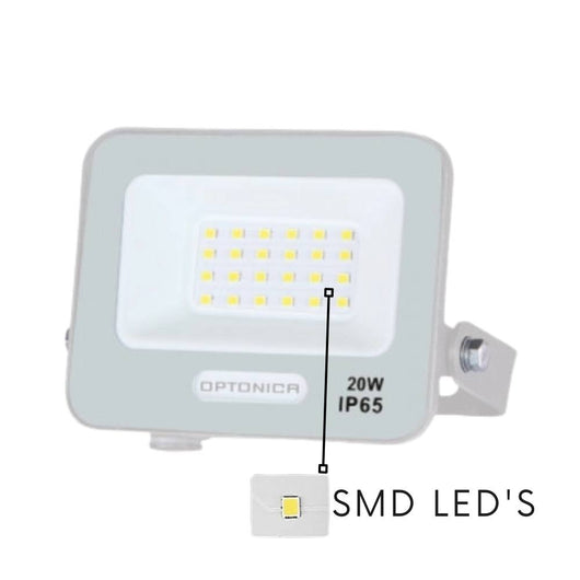 Optonica proiettore led smd corpo bianco 20 watt con cavo 15 cm esterni ip65 *** temperatura colore lampada 4000k bia...