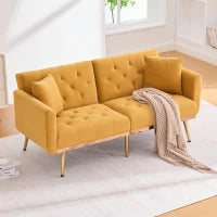 Divano Letto 3 Posti in Velluto con Regolabile Posizioni, Robuste Struttura in Metallo, ideale per Soggiorno e Camera da Letto, Giallo senape